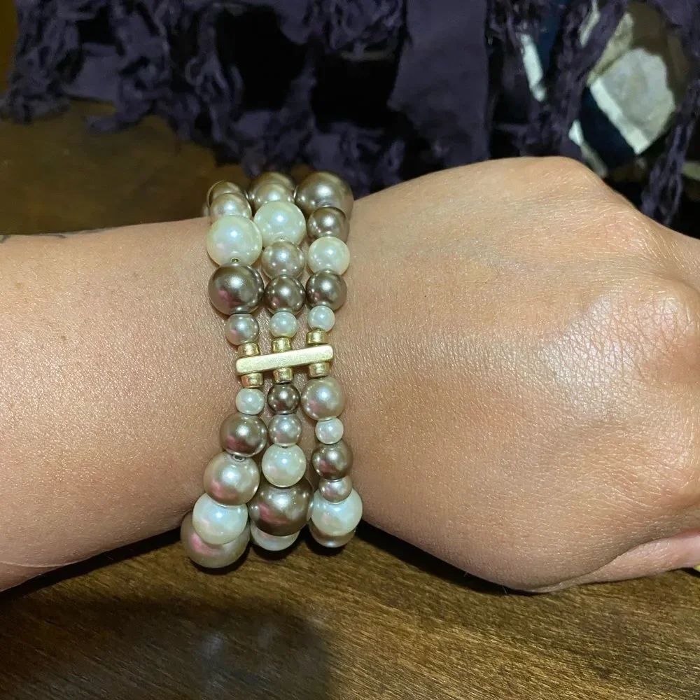 Lia Sophia 3 Strand Faux Pearl stretch Bracelet
